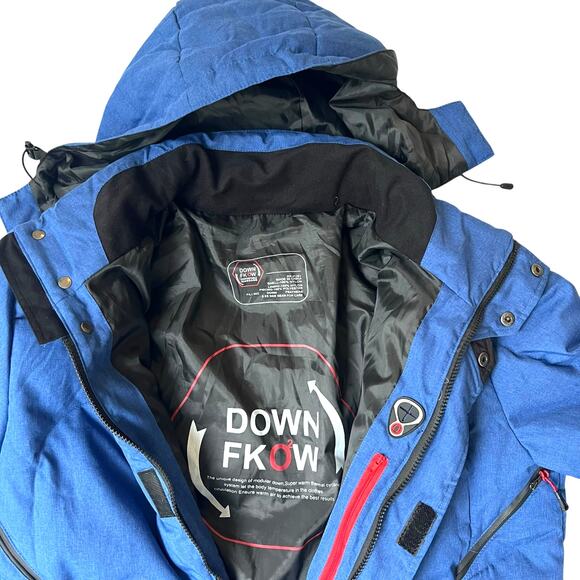 Down Fkow Blue Hooded Winter Ski Jacket 3XL (Fits Smaller) - Picture 1 of 13